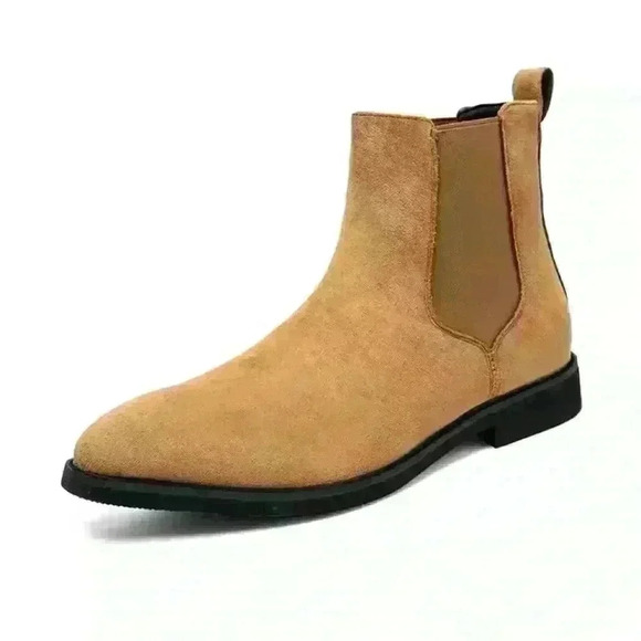 Camel Chelsea Boots Men Flock Slip-On Business Men Short Boots Size 39 - Picture 1 of 8